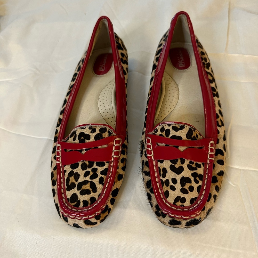 Sperry Leopard Print Flats with Red Trim